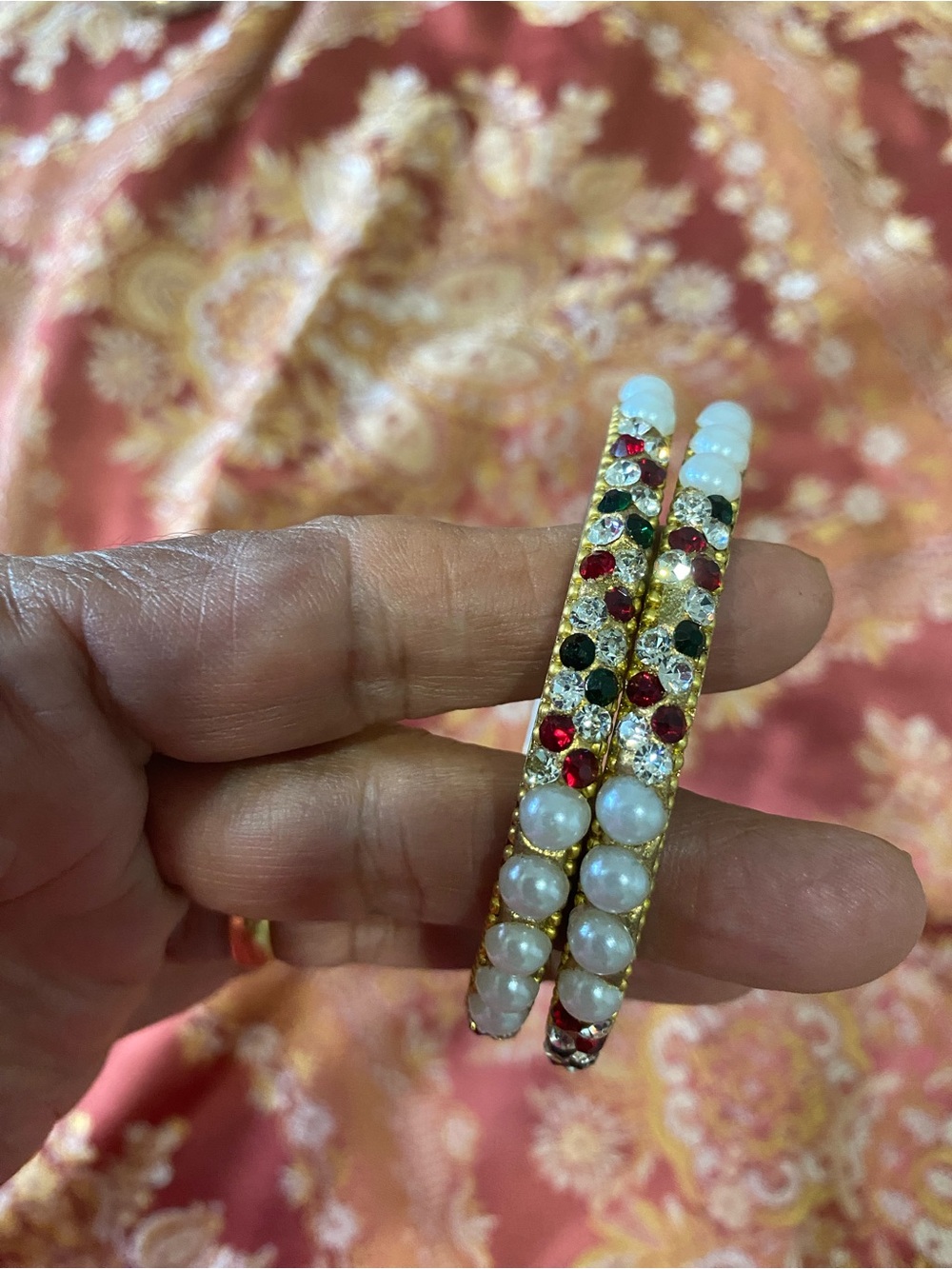 Gold-Tone Pearl & Multi-Gemstone Women's Bangles